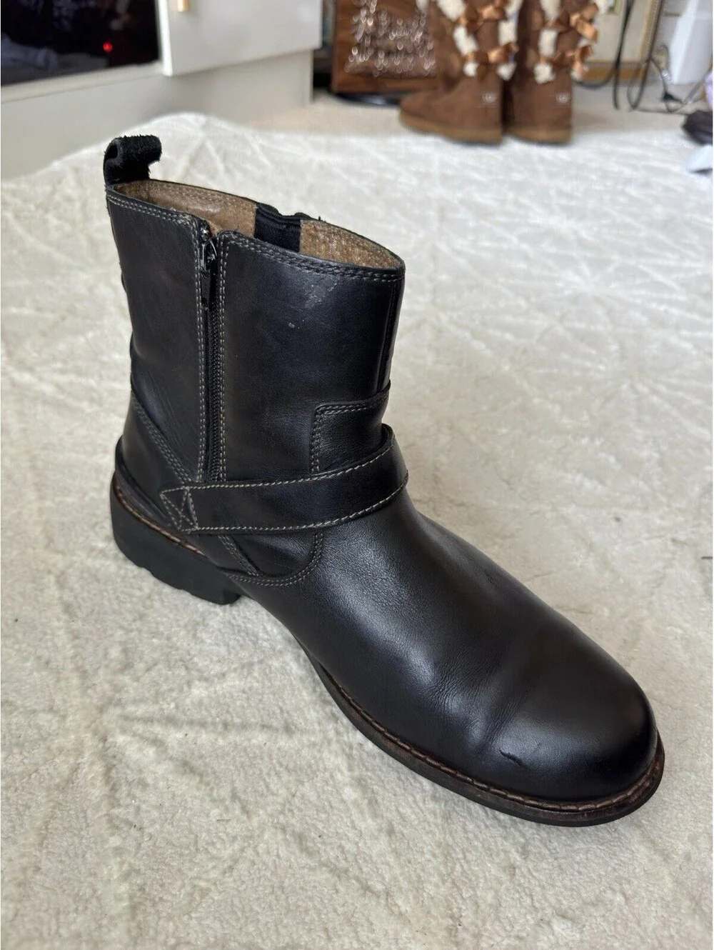 Clarks Men's Chilton side-zip buckle biker boots black leather 11 M